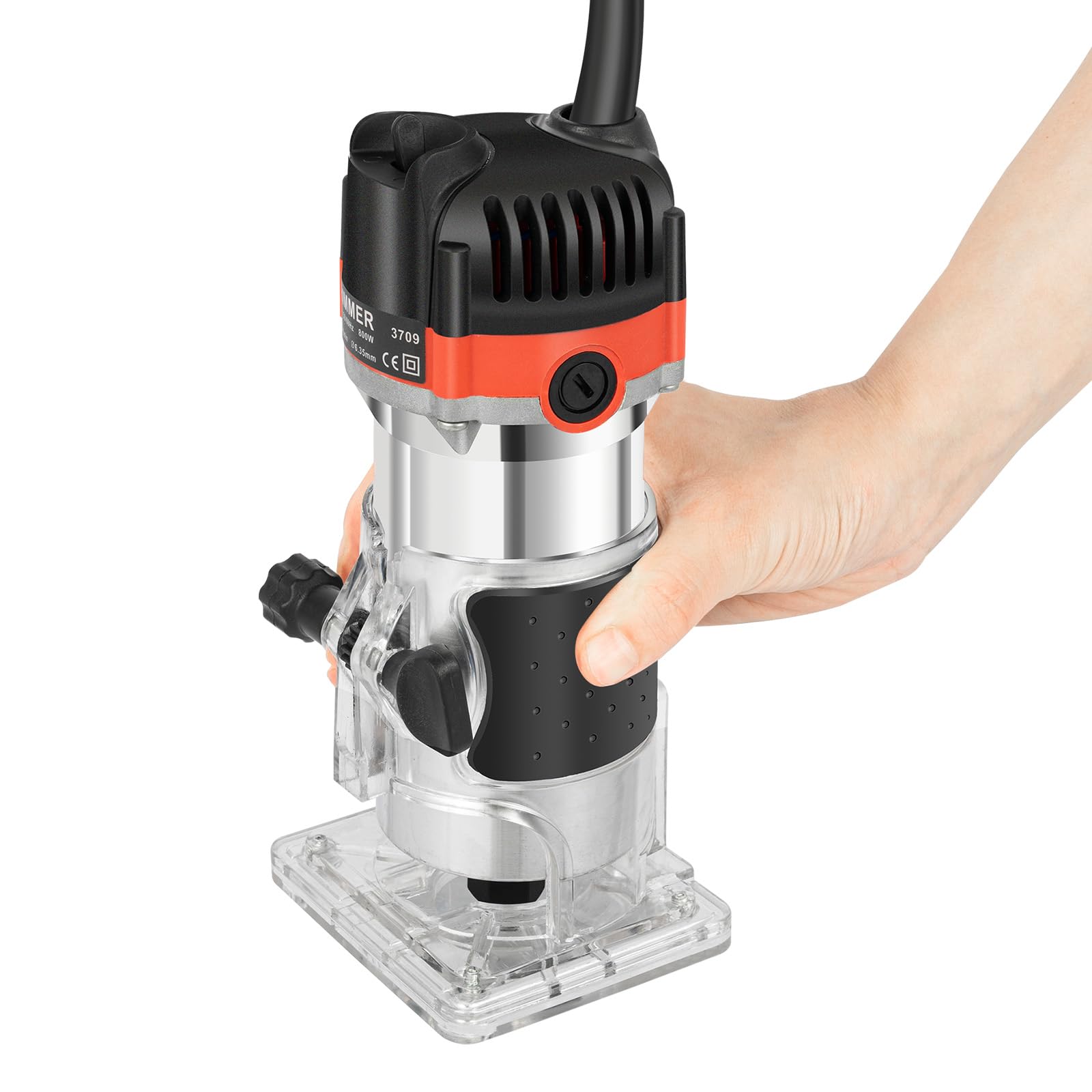 Fresa per legno 800 W, fresatrice elettrica per bordi in legno, fresatrice a mano con una sola mano, fresatrice elettrica per legno con filo da 1,9 m