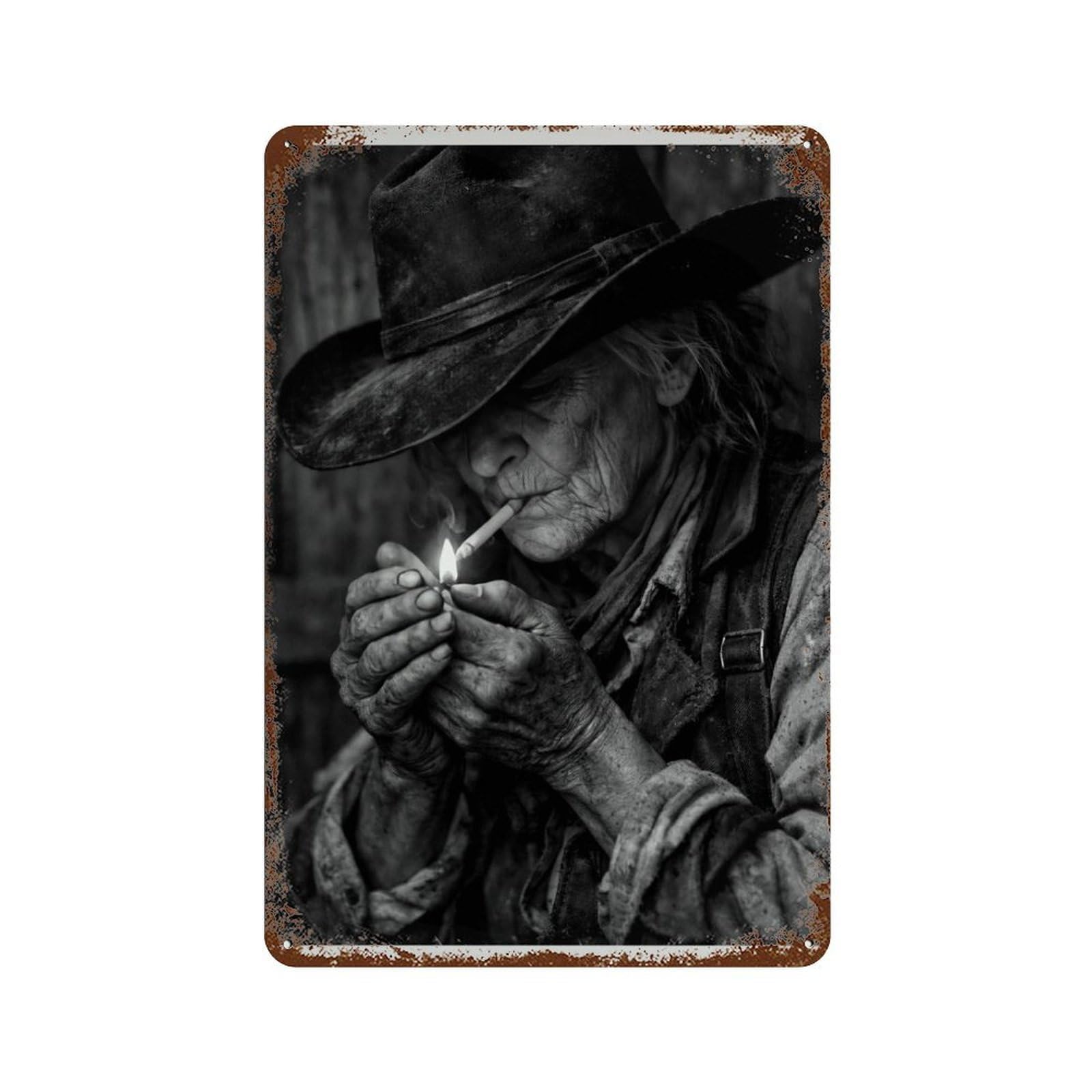 xiaoxiaoshen Retro Old-fashioned Cowgirl Smoking Poster, Black And White Western Style Wall Decor Art Metal Tin Poster Modern Home Decor Art Home Bar Shop Decorations Vintage Sign 30x20cm