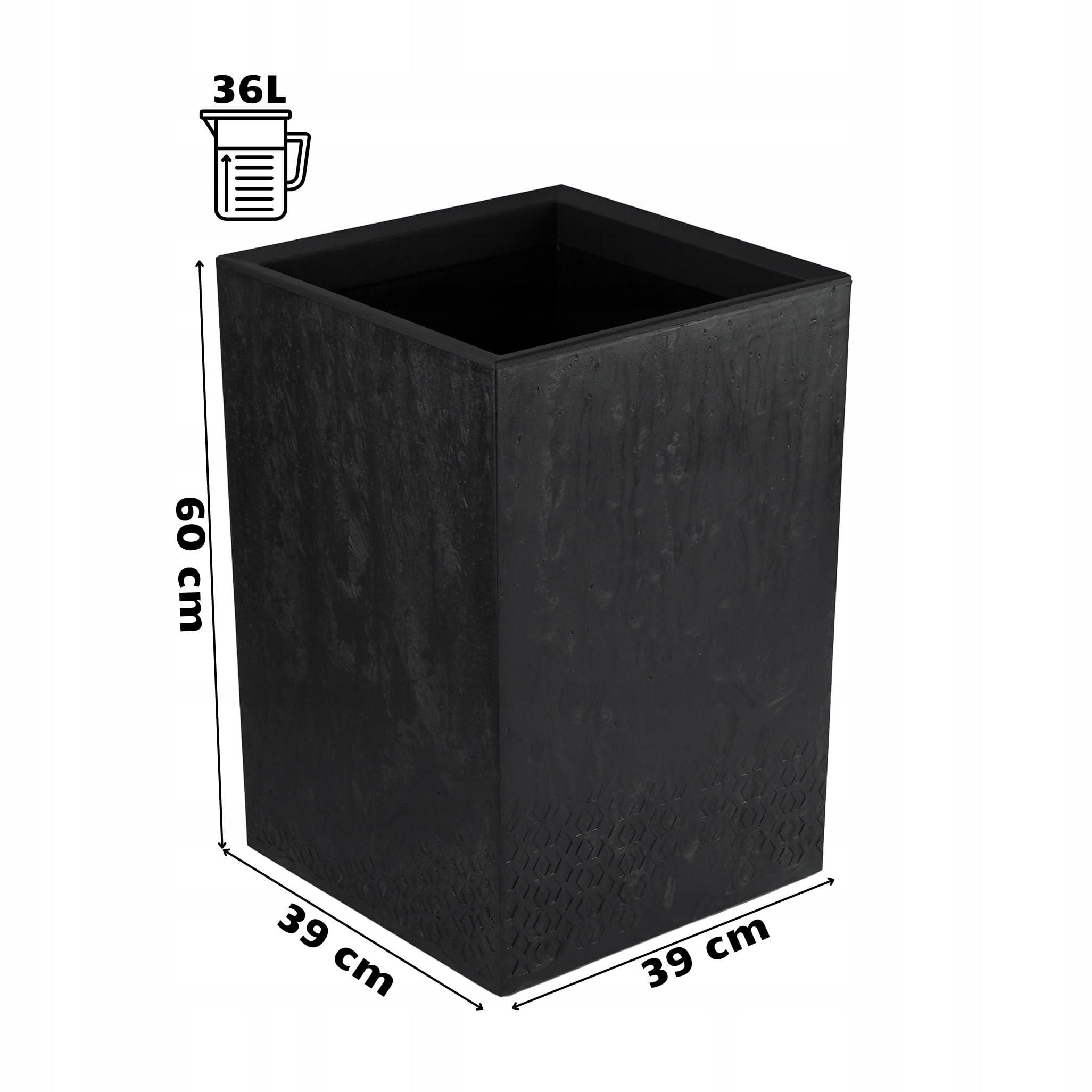 Vaso Da Fiori Con Inserto 40x60 cm, Plastica Riciclata, Con Ruote, Look Cemento Nero, Per Interno/Esterno, Robusto