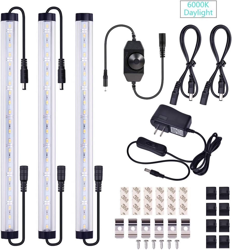 SUNWOW Dimmable LED Under Cabinet Lighting Kit - 3pcs Extendable Under Counter LED Light Bars for Kitchen, Utility Rooms, Shelf, Show Case Lighting (White)