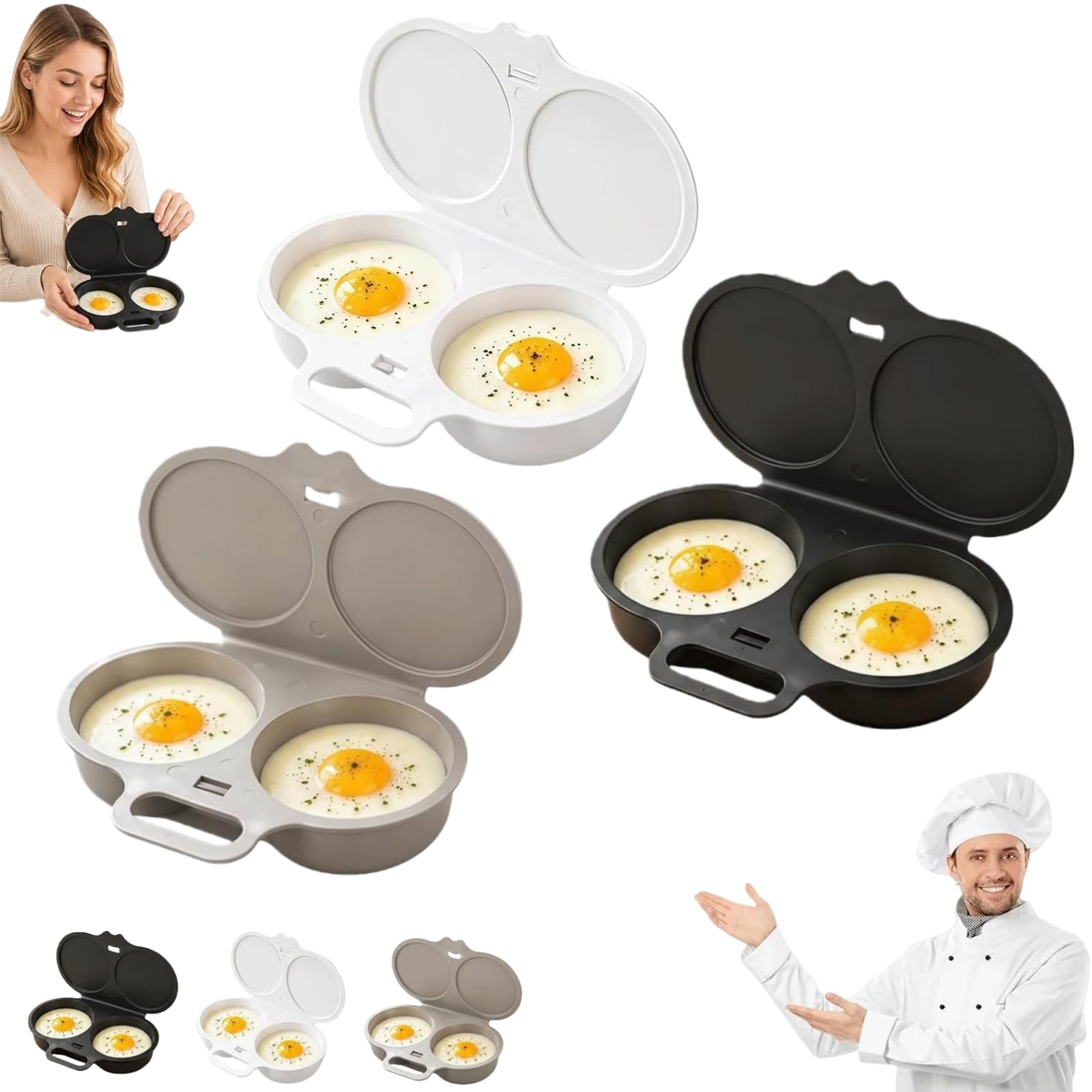 Dual Cavity Microwave Egg Poacher with Lid & Handle (3PCS)