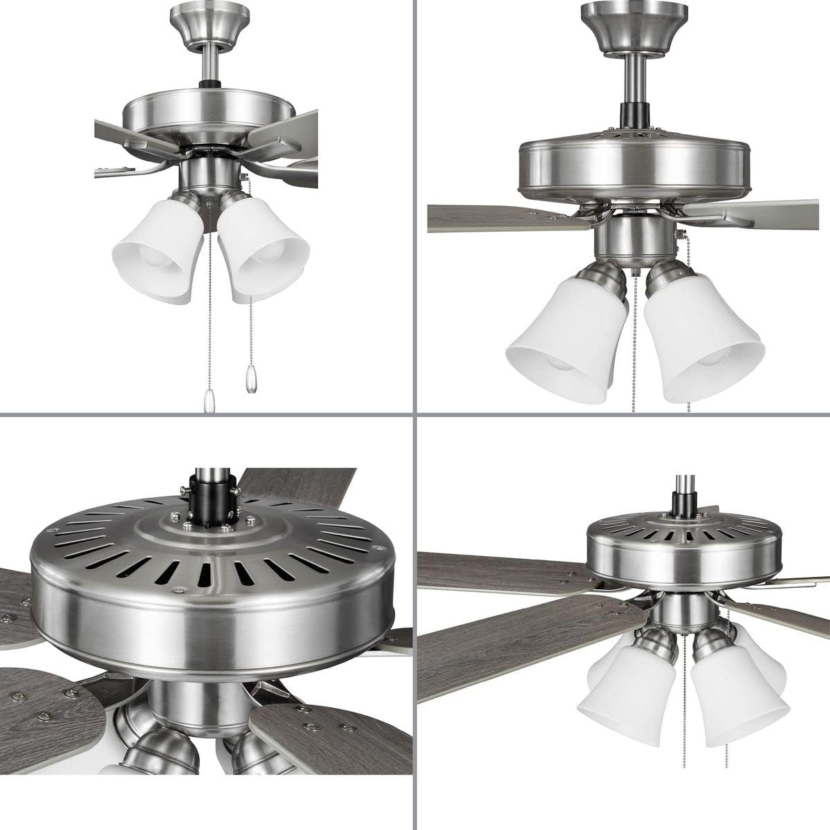 Progress Lighting AirPro 52 in. Brushed Nickel 5-Blade AC Motor Transitional Ceiling Fan with Light