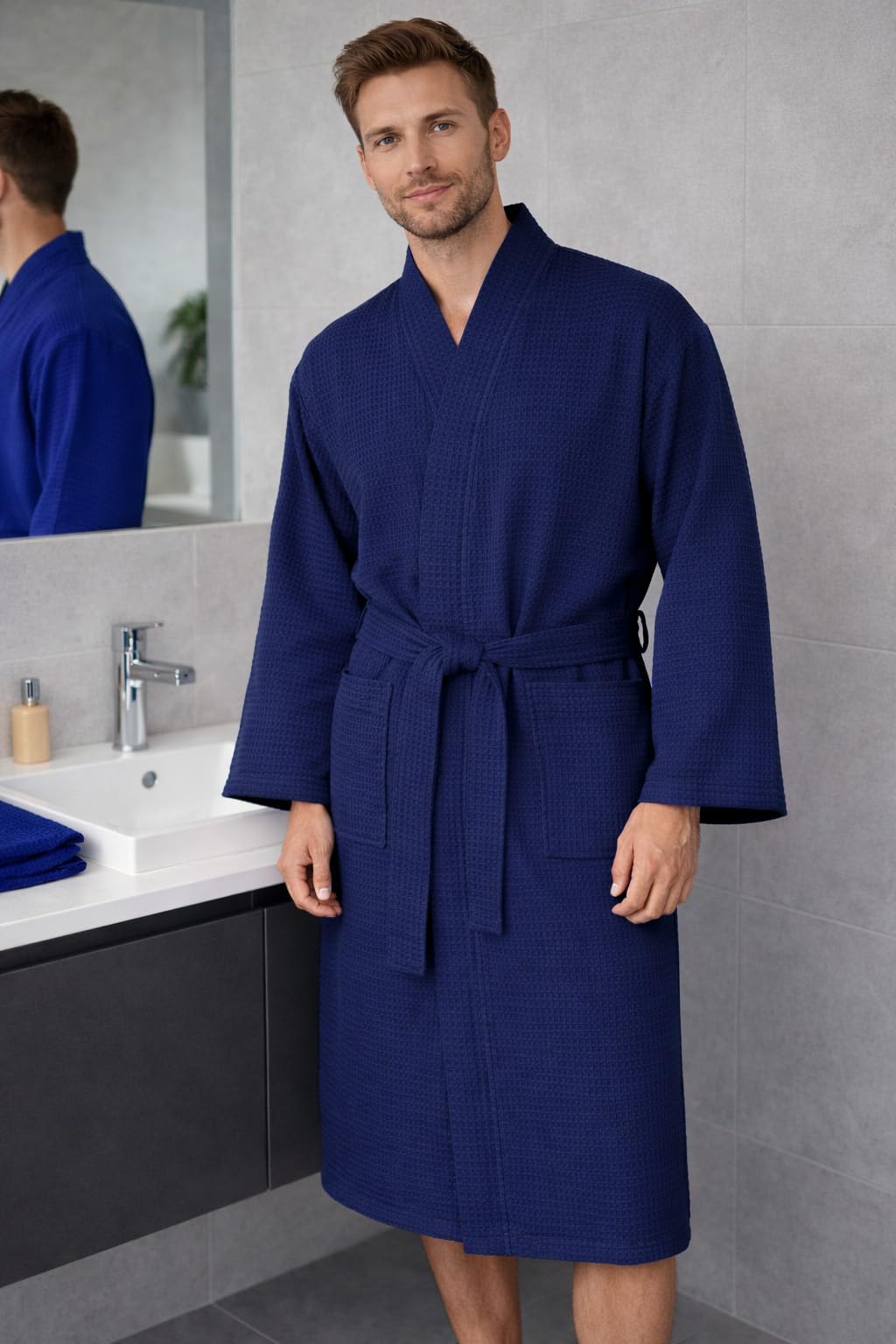 Brandsseller Peignoir de Bain Femmes & Hommes Piqué Coton Nid d'Abeille Peignoir léger Unisexe