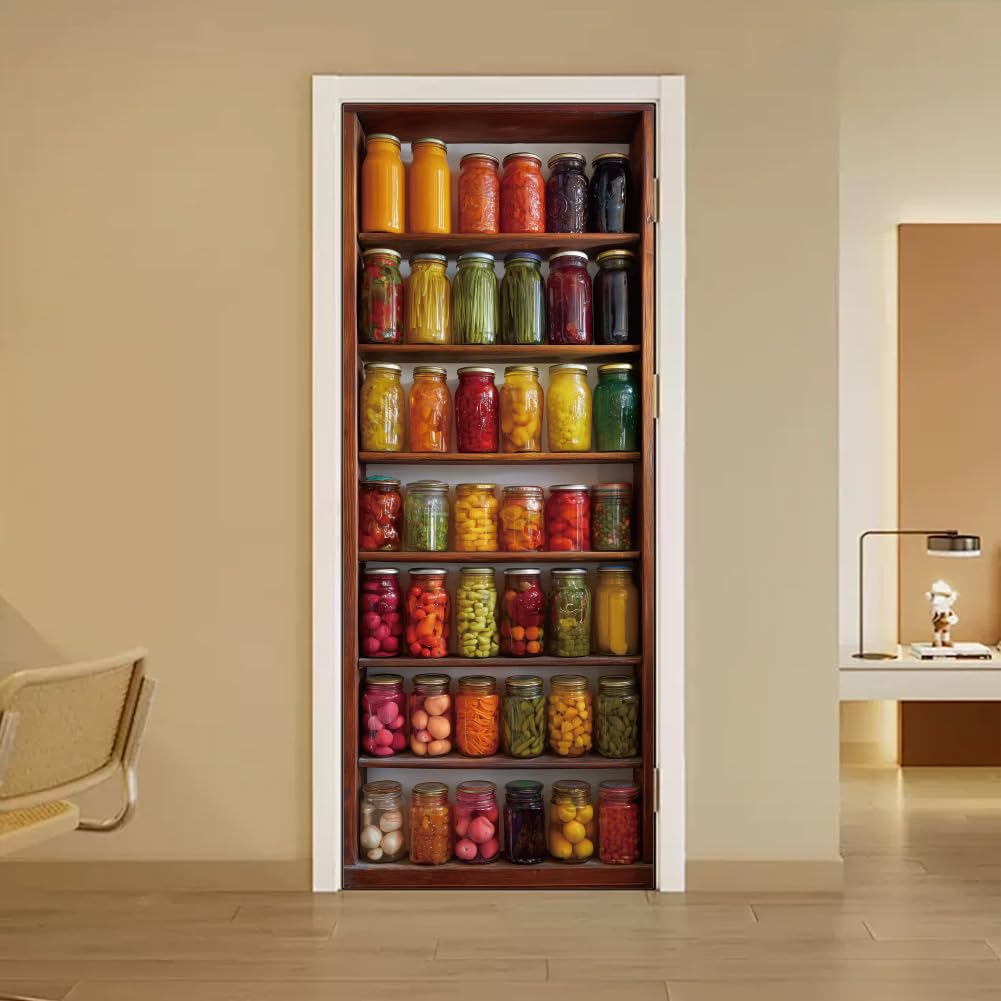 arricraft 2 Pcs Self-Adhesive Door Sticker, 31.5"x78.7" Food Storage Room Door Murals Stickers PVC Removable Wallpaper Decoration for Bedrooms ​Living Room