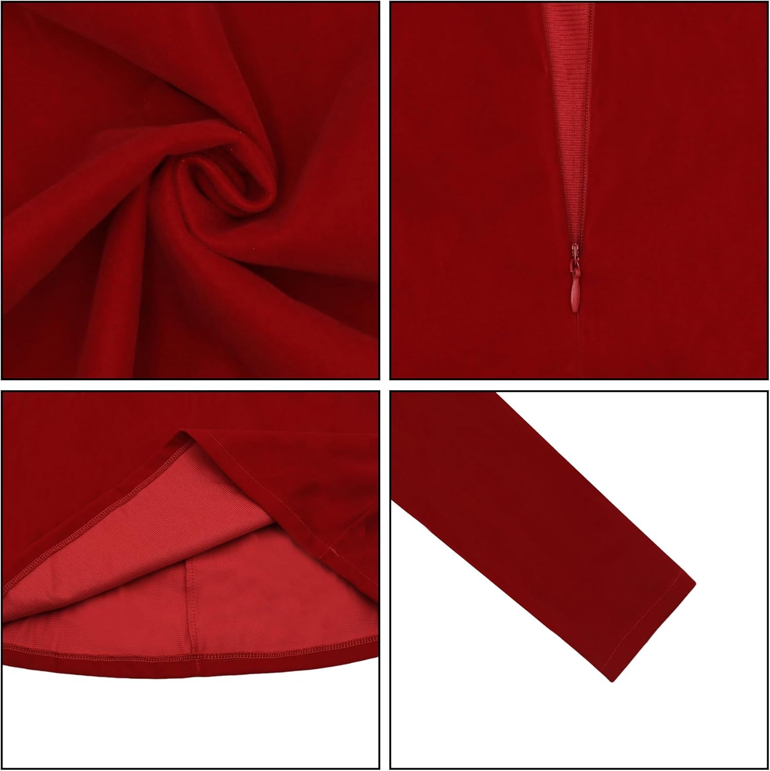 ANKOMINA Women's Elegant Crystal Square Collar Long Sleeve Velvet Mini Dress A-line Ruffle Party Evening Dresses with Pockets Red - Image 7