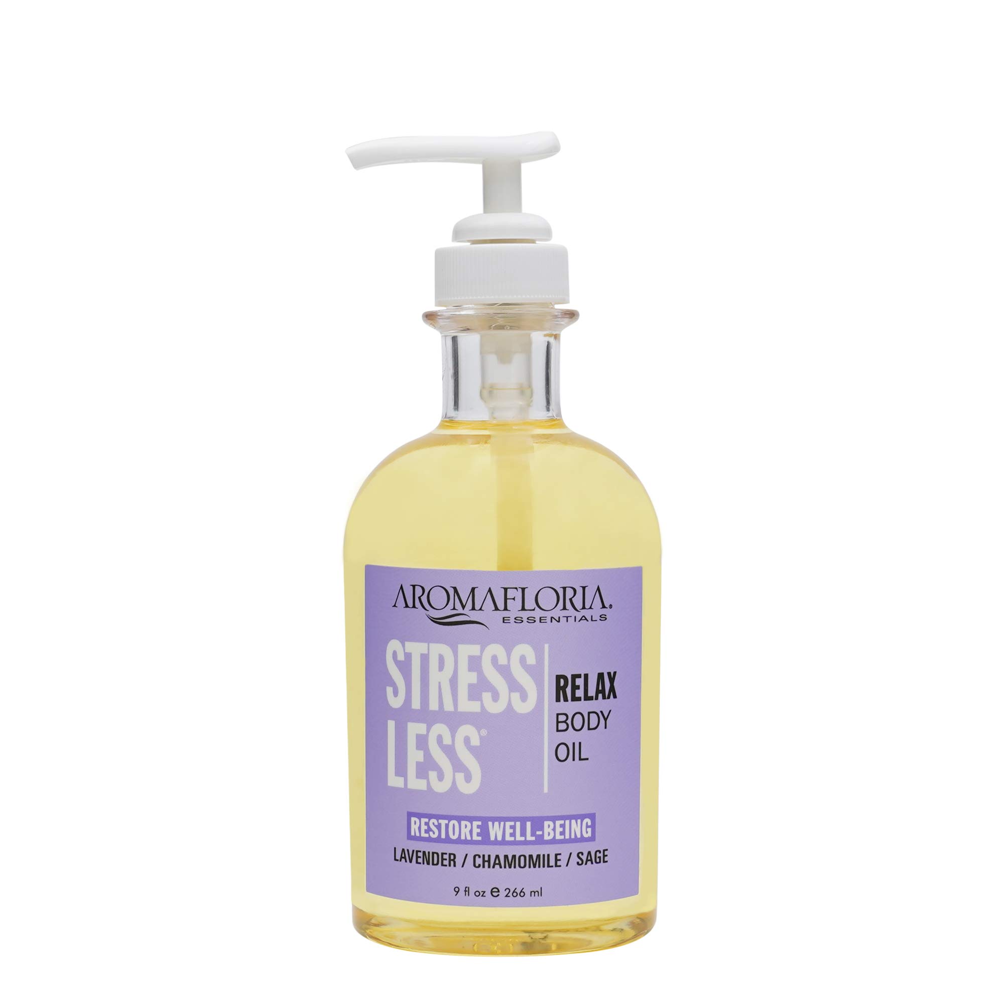 AromafloriaStress Less Body Oil - Lavender, Chamomile, Sage Oil Scented - Body Massage Oil for Men & Women - 8.0 FL Oz Bottle