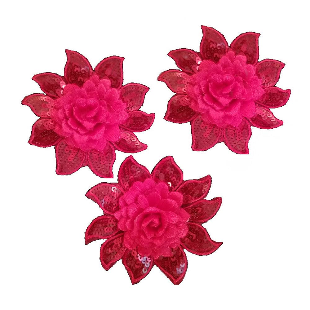 Exquisite 3D Flower Sequins Lace Applique Charming Gules/Pure White/Elegant Grey Color Embroidered Fabric Trim DIY Sewing Craft 2 Pieces