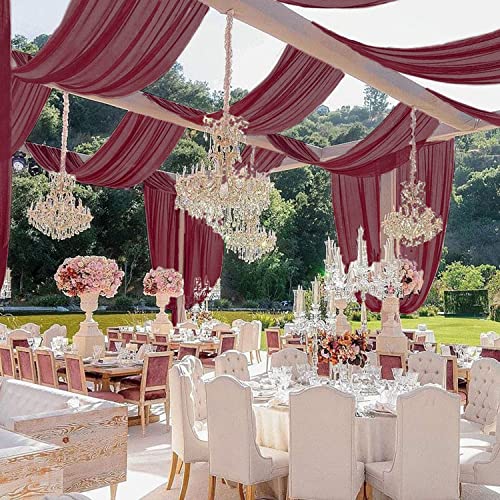 MODFUNS Wedding Decorations Ceiling Drapes 5x30FT 2 Panels Burgundy Chiffon Sheer Draping Fabric for Wedding Drapes Ceiling Cutains Tulle Scarf Curtains for Backdrop Stage Ceiling Sheers Decorations