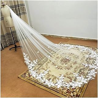 Braut Braut Schleier One Layer Braut Schleier Mit Kamm Weiß Spitze Rand Braut Schleier Elfenbein Appliziert Kathedrale Hochzeitsschleier Wunderschöner Braut Tüll, Ivory, 350cm