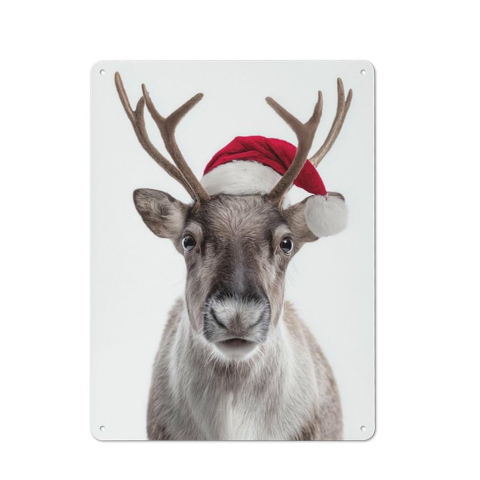 Junmoney Reindeer With Santa Hat Metal Plaque 40X30cm With For Home Bar Wall, Retro Decor, For Garage, Workshop And Man Cave Decoration