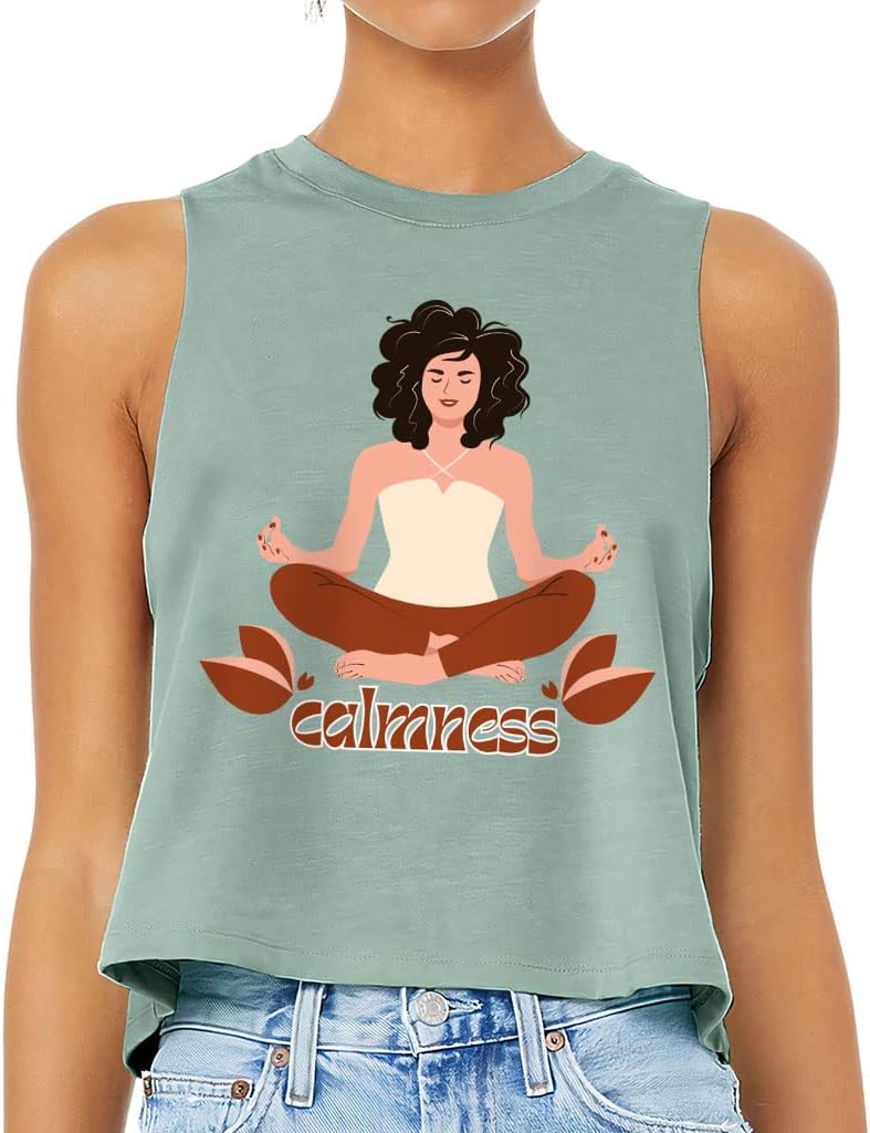 Meditation Design Racerback Cropped Tank - Calmness Women's Tank - Yoga Tank Top