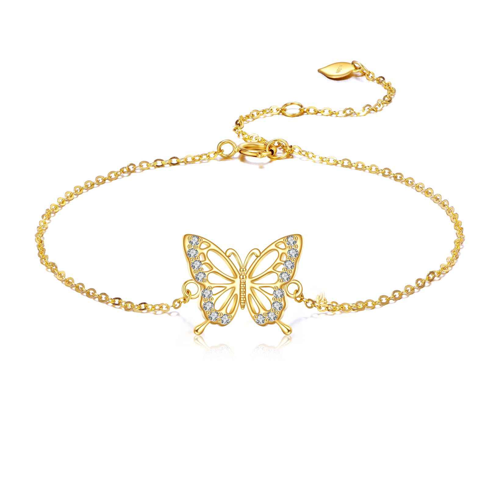 DOVRAN 9K/10K/14K Gold Butterfly/Dragonfly/Hummingbird Bracelet for Women Real Yellow Gold Animal Bracelet Jewelry Birthday Gifts for Mom Wife
