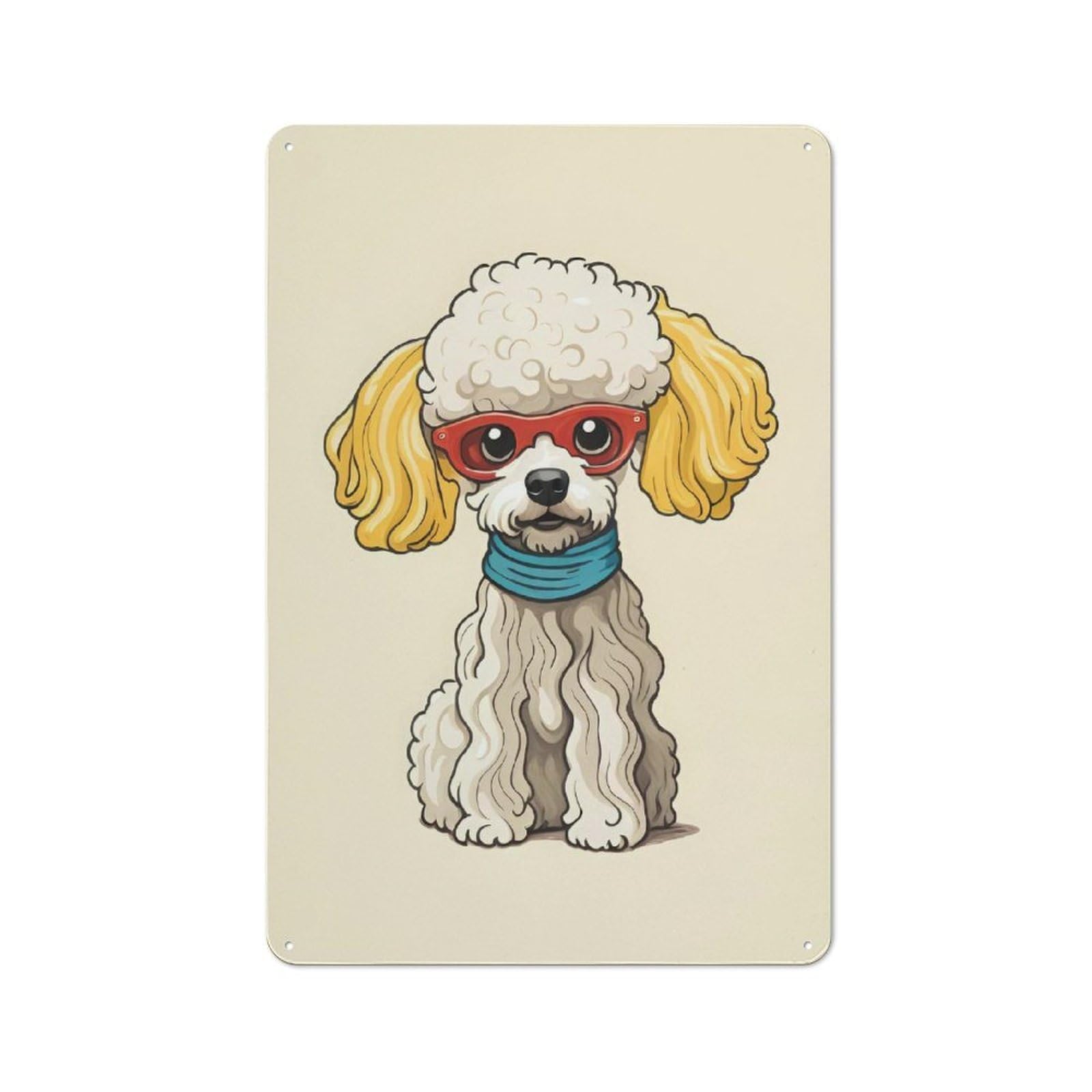 Junmoney Style-17 Vintage Poodle Noodle Dog Poster Metal Plaque 30X20cm, Kitchen Wall Decor For Restaurant, Kitchen, Counter Or Breakfast Nook