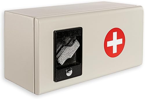 Miniatura 4 de Caja de seguridad para medicamentos con llave, armario de primeros auxilios montado en la pared, almacenamiento seguro de recetas para la