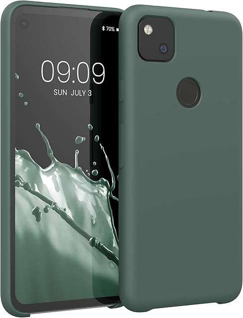 kwmobile TPU Silicone Case Compatible with Google Pixel 4a - Case Slim Phone Cover with Soft Finish - Blue Green