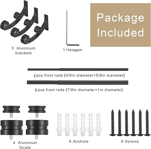 Miniatura 7 de Barras de cortina dobles para cortina, 36-72 pulgadas con barra grande de 1 pulgada y barra pequeña de 58 pulgadas, remates redondos modernos, negro