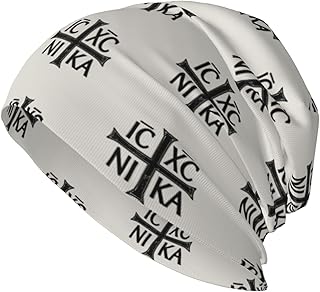 Ic Xc Nika Cross Christogram Orthodox Eastern Christianity Beanie Hat Men Women Stretch Slouchy Warm Skull Knit Beanies Cap for Winter Black