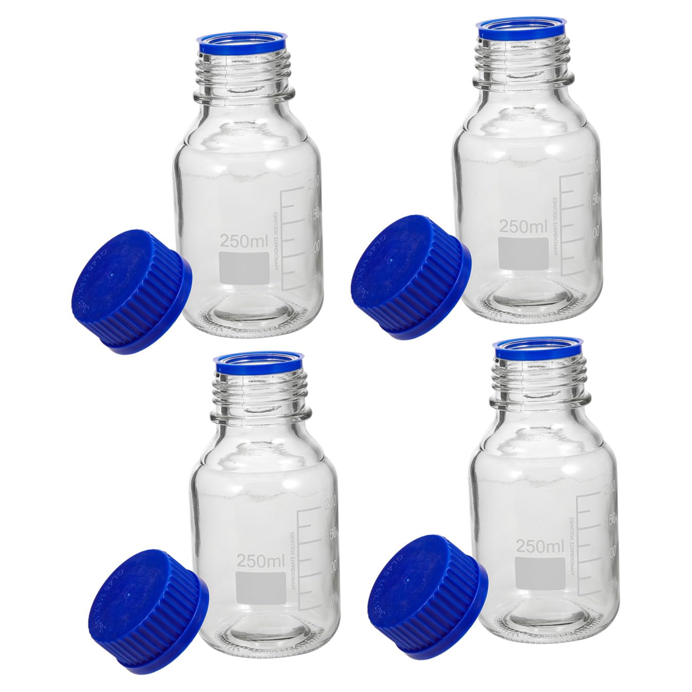 PartyKindom 4piezas Botellas De Reactivo De Vidrio Transparente Frascos De Graduación Para Almacenamiento Con Tapa Azul De Rosca Frascos De Reactivos Para Uso Laboratorio
