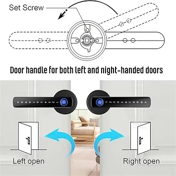 Smart Door Lock, Smart Door Lock Handle With Fingerprint Key Card Digital Door Lock Keypad Key Entry Electronic Lock,for Bedrooms, Offices, and Hotels(Bianco)