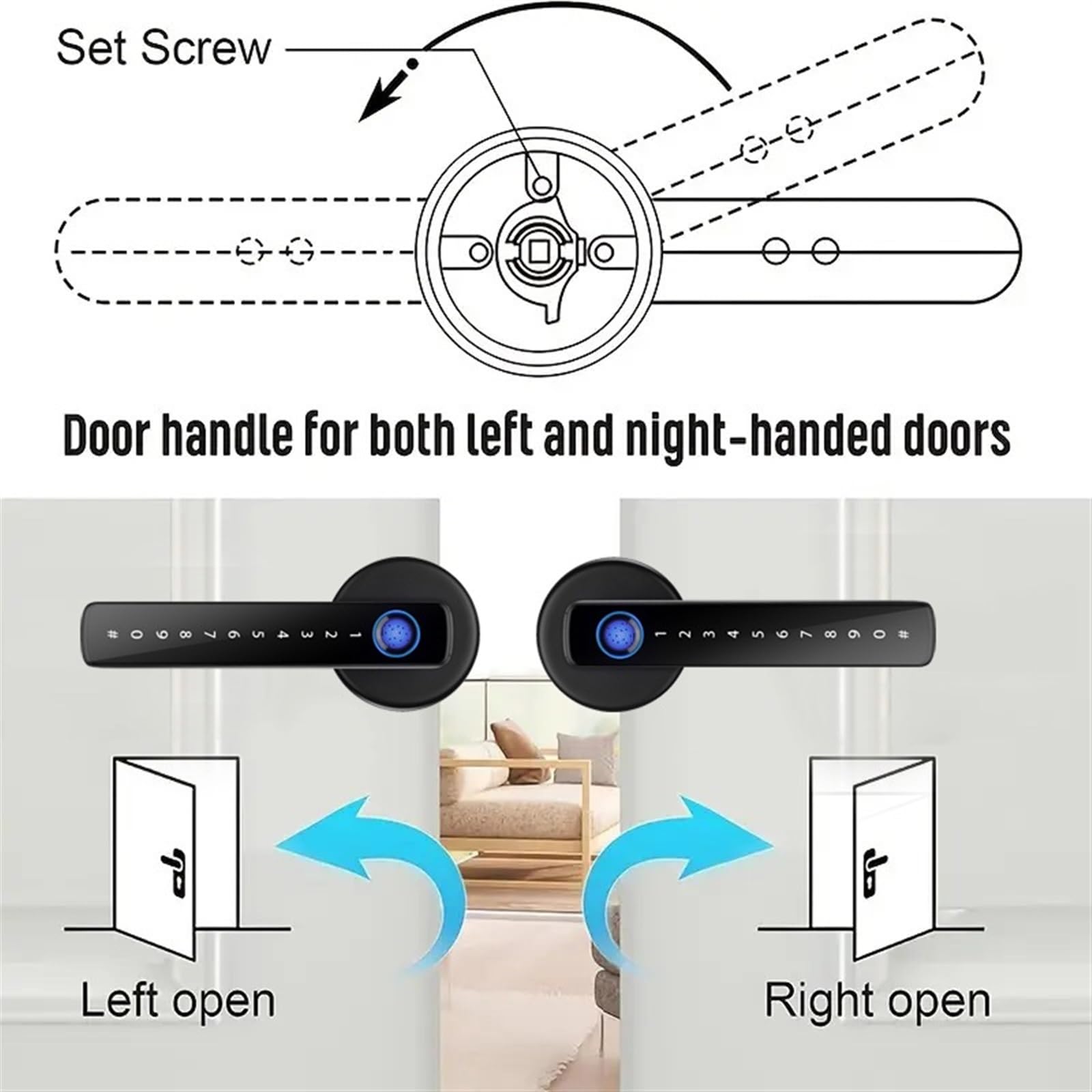 Serratura Smart, Maniglia for serratura intelligente con chiave magnetica for impronte digitali Serratura for porta digitale Tastiera Serratura elettronica for inserimento chiave(White)