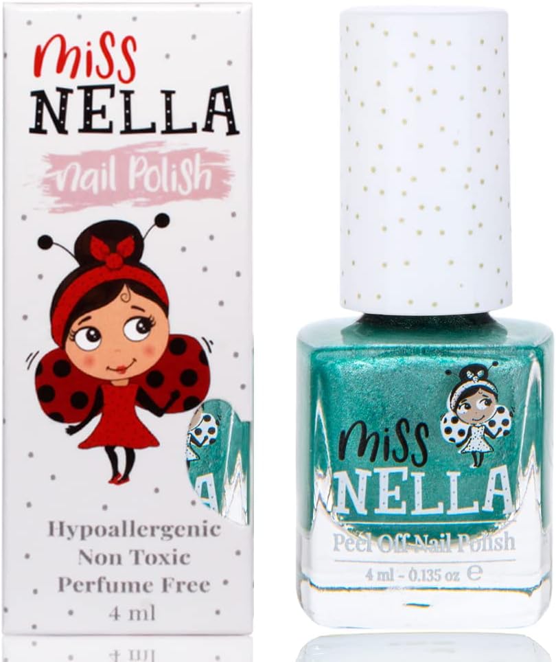 Miss Nella Dino-rific Safe Special chrome Green Nail Polish for Kids Non-Toxic & Odour Free Formula for Children and Toddlers Natural Water Based for Easy Peel Off