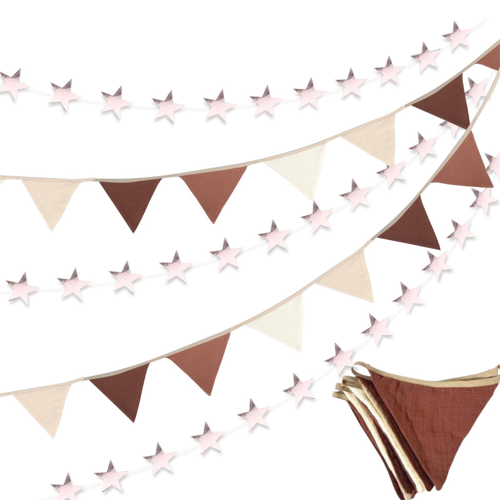 Iridsmole Fabric Bunting Banner, Reflective Star Paper Garland 4M, Two Layer Cotton Bunting Garland 2.6M