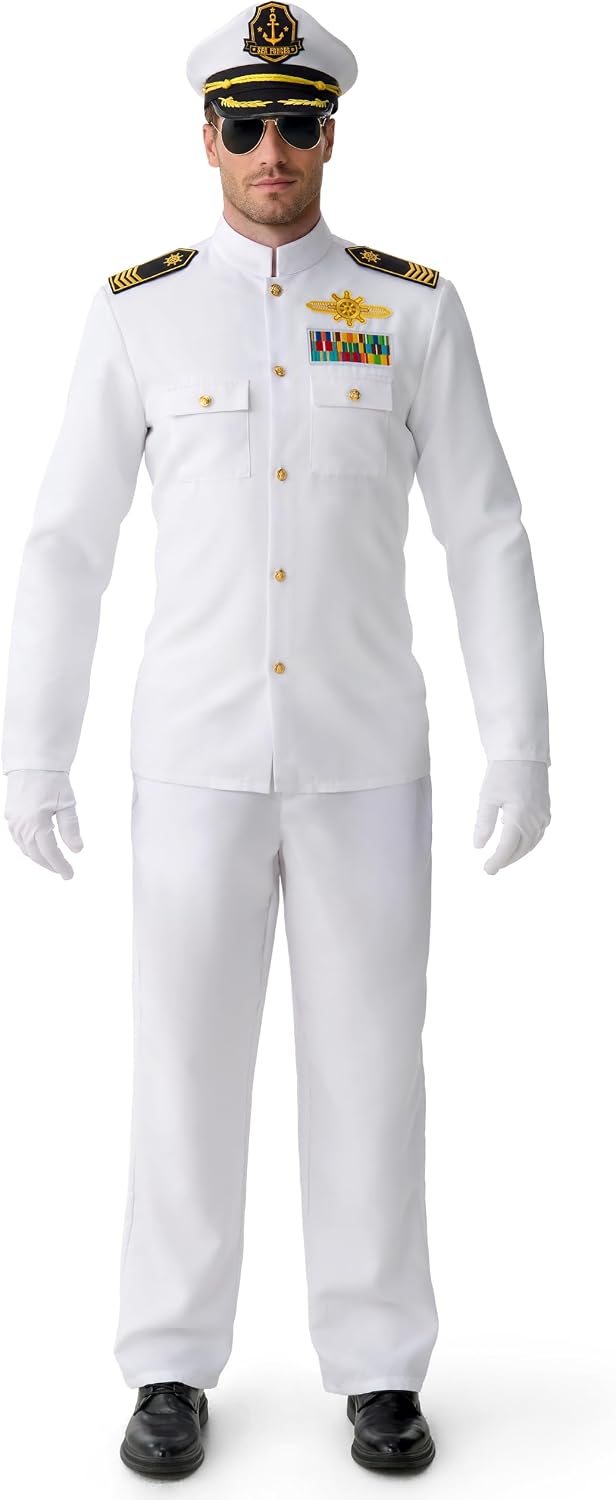 Spooktacular Creations Halloween Sailor Costume Men, White Navy Uniform Outfit with Accessories for Halloween Party