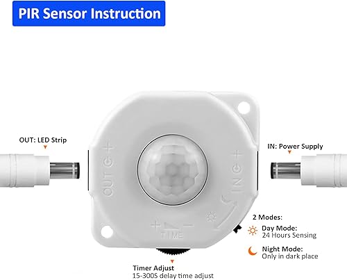 Miniatura 3 de JOYLIT Tira de luz LED con sensor de movimiento, 3000 K, blanco cálido, 16.4 pies, 15-300 segundos, modos de iluminación diurna o nocturna, cinta