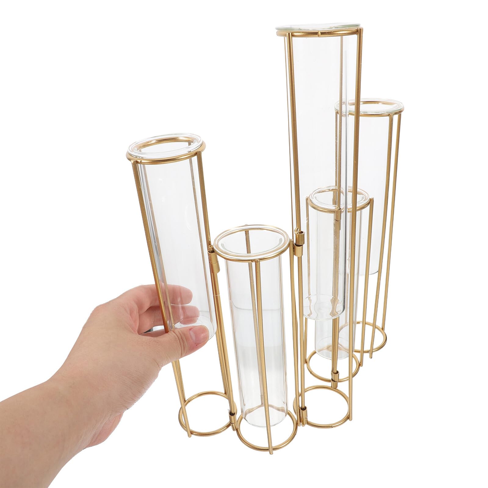 Vase Hydroponique Tubes Verre avec Support Métallique Rotatif Station de Propagation Flexible pour Fleurs et Plantes Décoratives Adapté Salon Bureau et Mariage