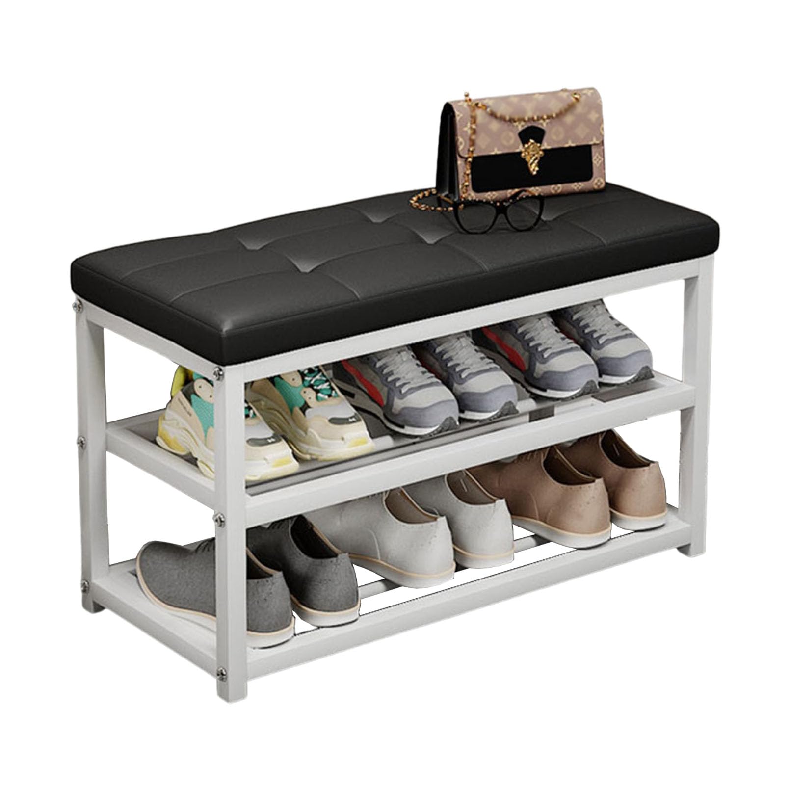 Banc d'entrée avec rangement et siège rembourré en mousse pour chaussures