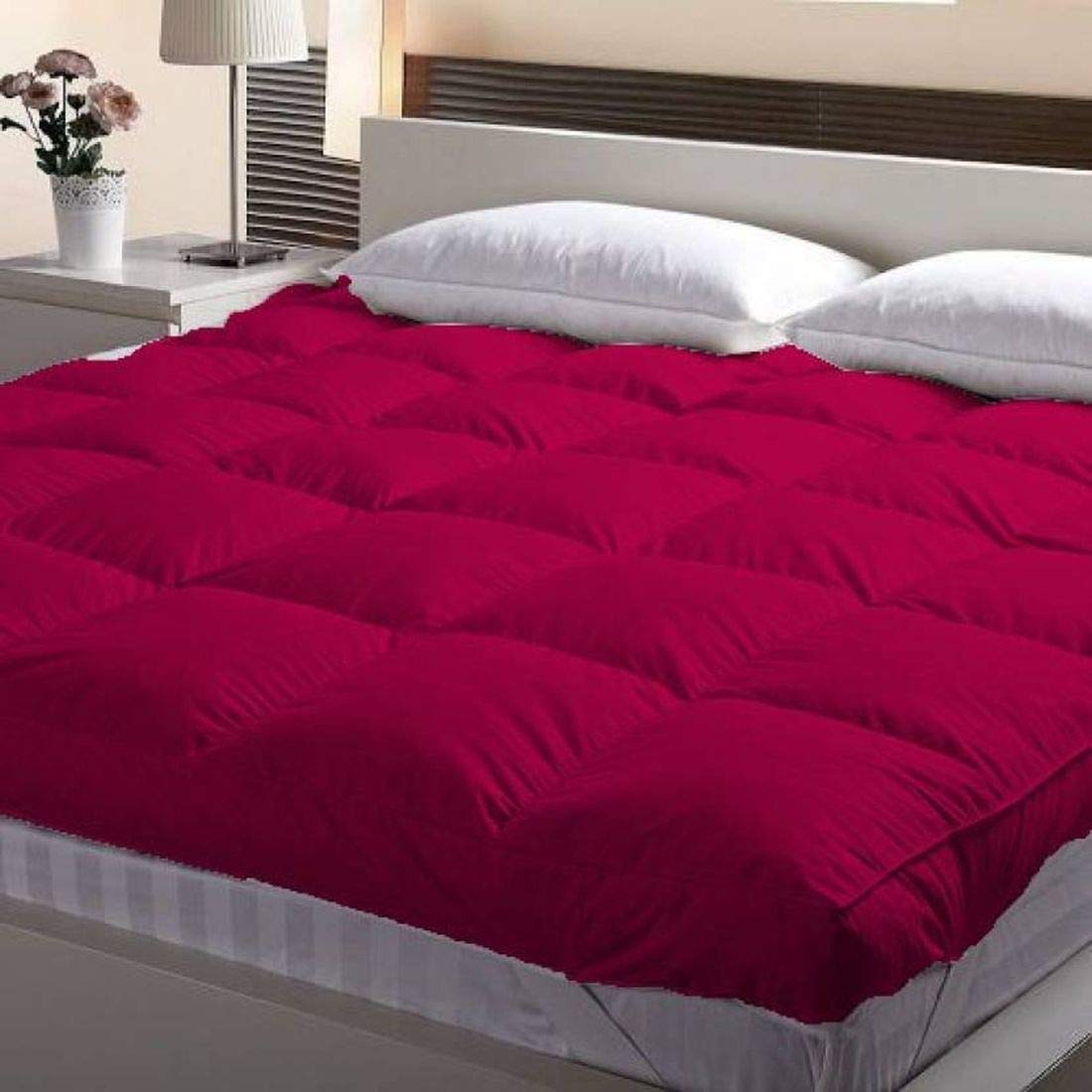 Jaipur Linen Cotton Super Microfiber Double Bed Mattress Padding/Topper (Wine, 72 x 72-inch)-image-20