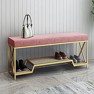 Wrobelax Taburete dorado de lujo para zapatos, banco de franela para sala de estar, entrada, pasillo, zapatero, banco de almacenamiento (tamaño: 100 x 35 x 45 cm), color: rosa