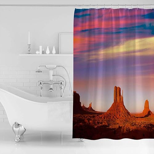 Miniatura 2 de Cortina de ducha, desierto de ensueño, puesta de sol, cielo, arena natural, paisaje, lavable, con ganchos, decoración de baño, cortinas de ducha de