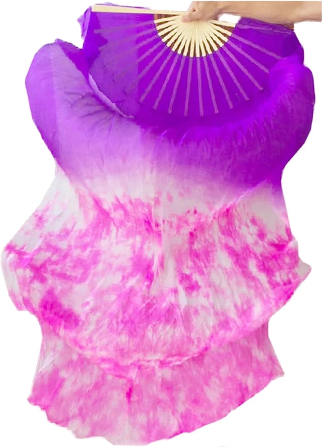 4PCS Professional Belly Dance Silk Veil Light Weight Fans Hand Dyed Colorful Dancer Performance Props Long