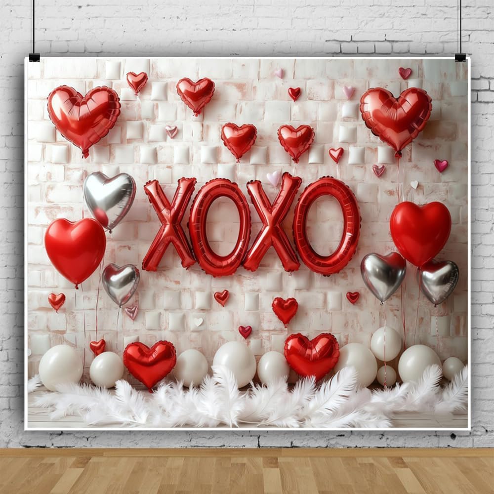 10x10ft Valentines Backdrops for Photography White Wall Heart XOXO Balloons Valentine Photo Backdrop for Birthday Decorations Happy Valentine's Day Galentines Photography Background Photo Booth Props