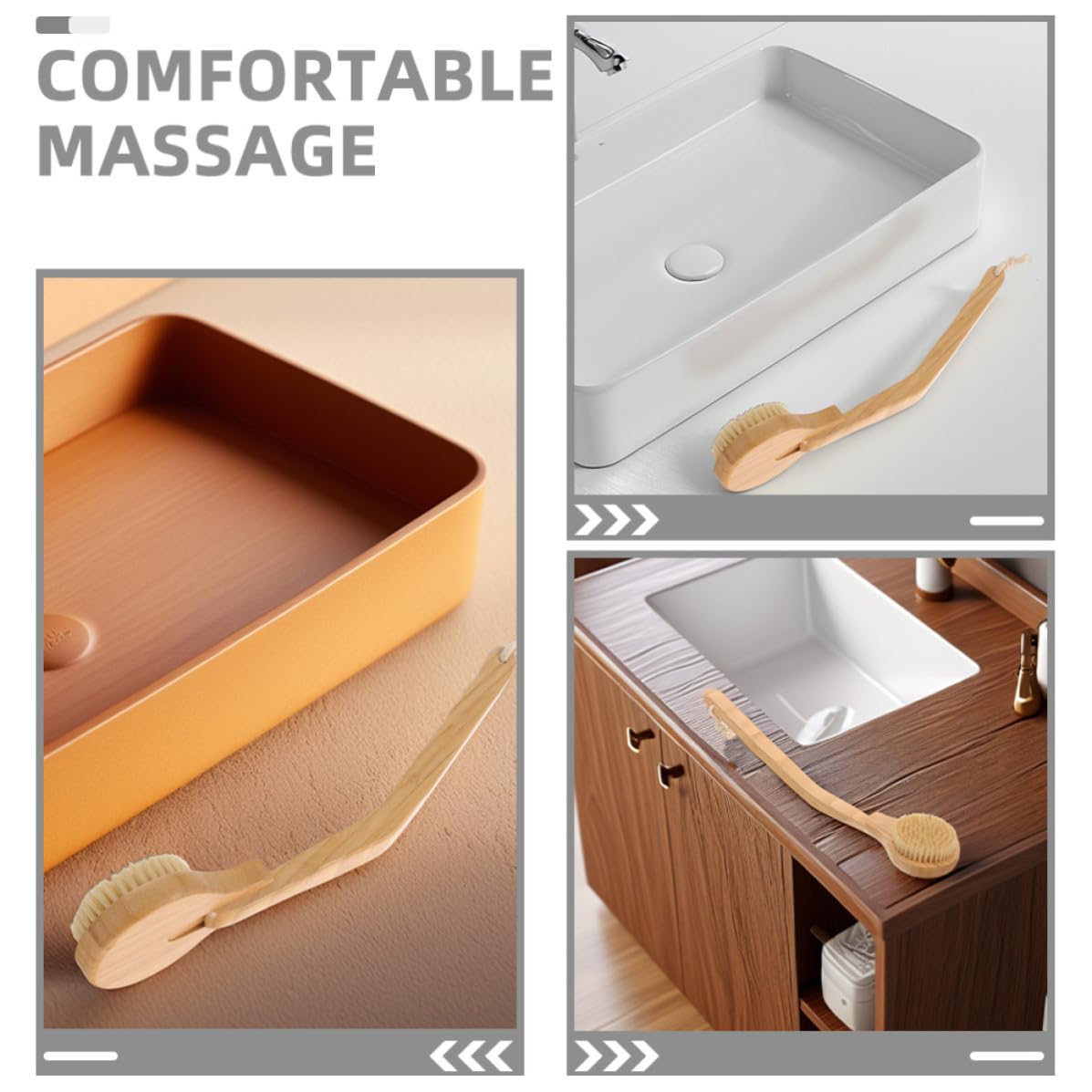 VILLCASE Spazzola da Doccia Manico lungo 2 Pezzi per Esfoliazione e Massaggio Corpo in Bambù e Setole Resistente per Anziani e Disabili Bagno
