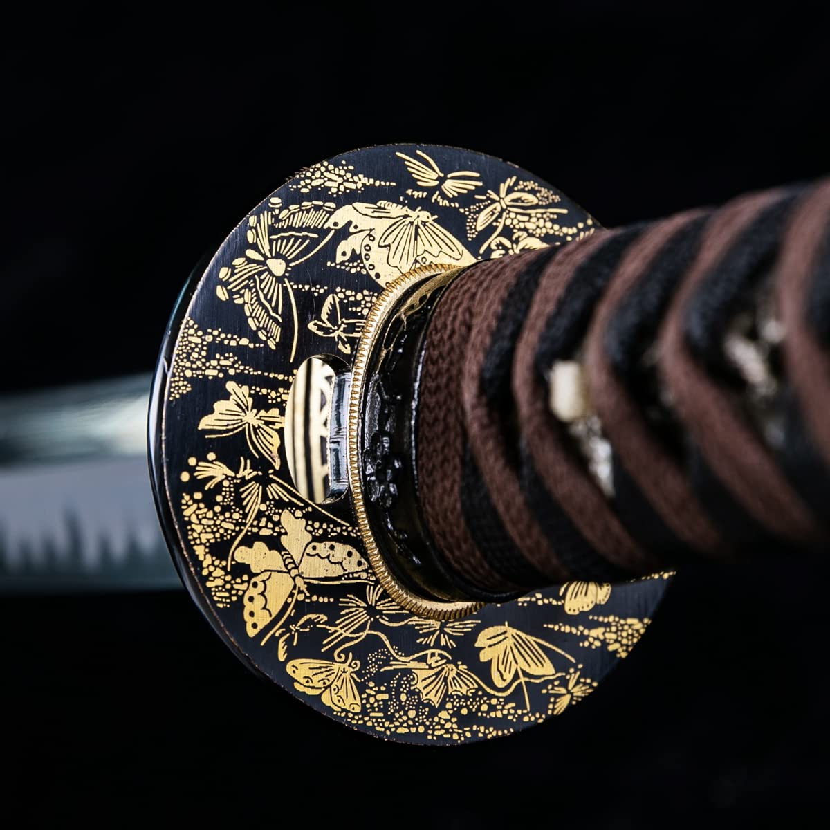 Handforged Bohihyu Samurai Katana, Damascus steel/1060/1095 High Carbon Steel, Full Tang, Iron Tsuba, Solid Wood Saya, Suitable for Outdoor Training