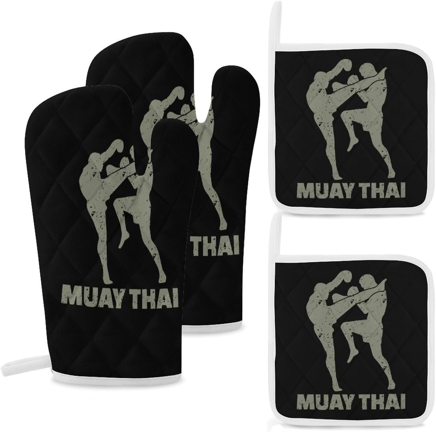 Muay Thai Oven Mitts and Pot Holders 4Pcs Set Heat Resistant Cooking Mitts Hot Pads