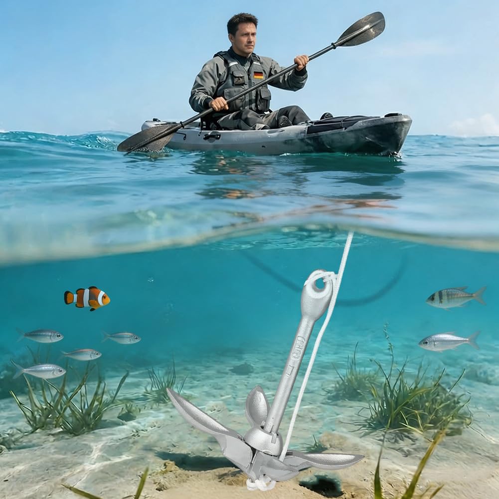 Anker Boot, Bootszubehör 2KG, Klappanker inklusive Ø 6mm 20M Ankerleine, Bojenkugel und Aufbewahrungstasche für Kajaks, Kanus und Jetskis