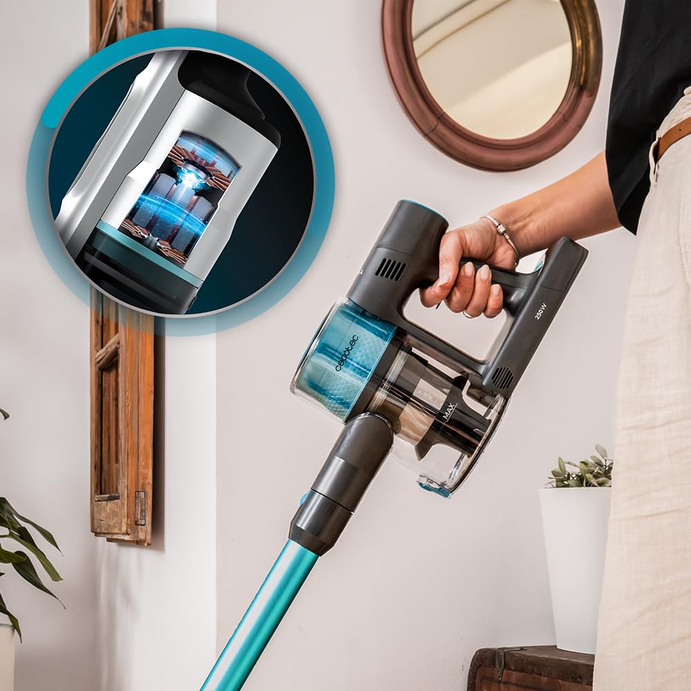 Cecotec Kabelloser Staubsauger Besen Conga Rockstar P50 X-Treme. 80AW, 20000Pa, BDLC Motor mit 265W, 50 Minuten Laufzeit im Eco-Modus, Mixbürste mit HairOut, Antiverwicklungen, 1200ml Behälter