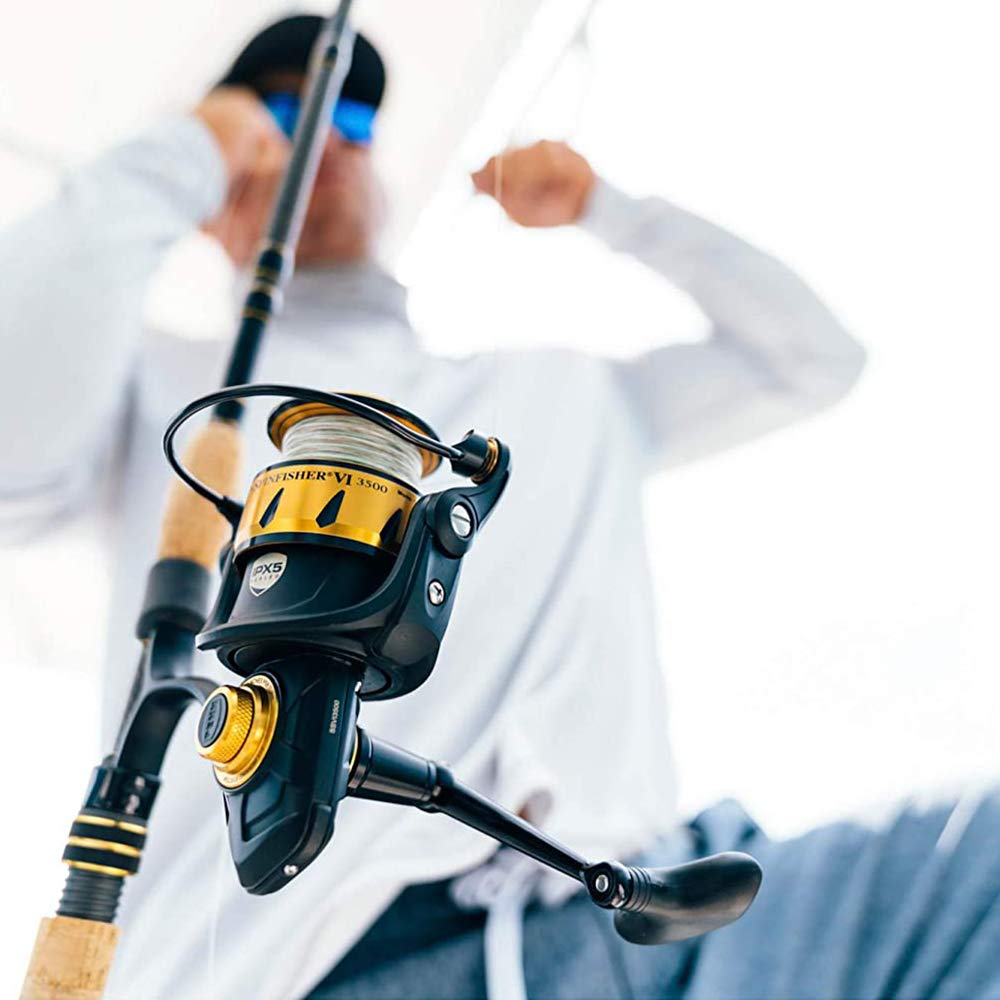 Amazon.com : PENN Spinfisher VI Spinning Inshore Fishing Reel, HT-100 Front  Drag, Max of 15lb | 6.8kg, Made with an All-Metal Reel Body and Spool  Design, 2500, Black Gold : Sports & Outdoors