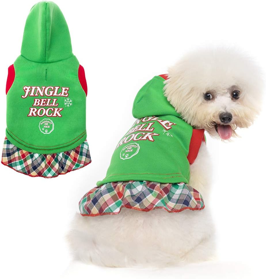 Christmas Dog Dress - Puppy Windproof Hoodie Pet Warm Coat Sweater for Small Medium Doggie Cat in Winter Fall