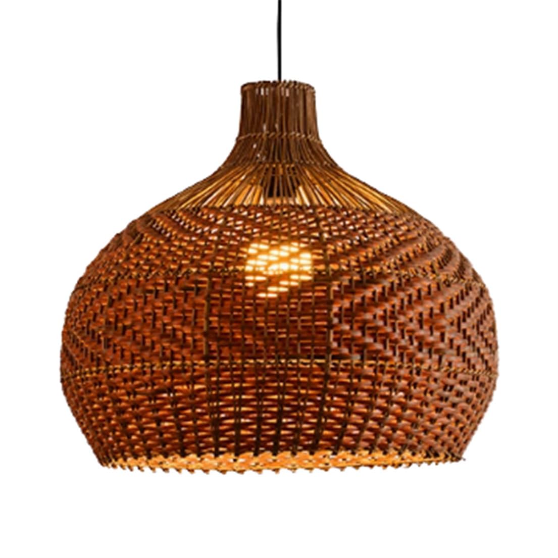CSSYKV Farmhouse Rattan Art Mid-Century Lamp Fixture Unique Drum Basket Shade 47.2'' Adjustable Cord - Bamboo Wicker Hanging Lamp Brown Rattan Cage Fixtures for Kitchen Hallway Foyer - E26 Bulb