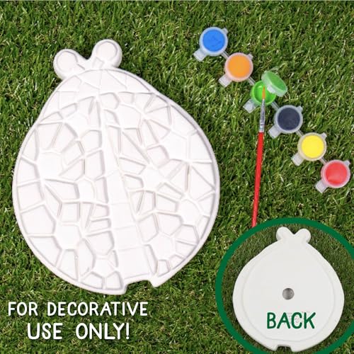 Image of Creative Roots Mosaic Ladybug Stone, Includes 7-Inch Ceramic Stepping Stone & 6 Vibrant Paints, DIY Garden Stepping Stone Kit for Kids Ages 6+