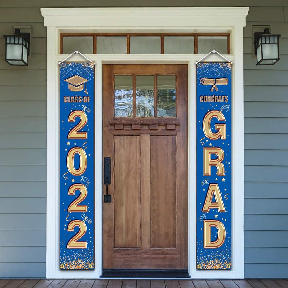 CDLong Graduation Party Decorations - 2022 Graduation Banners - Class of 2022 & Congrats Grad - Hanging Flags Porch Sign Outdoor Home Door Décor
