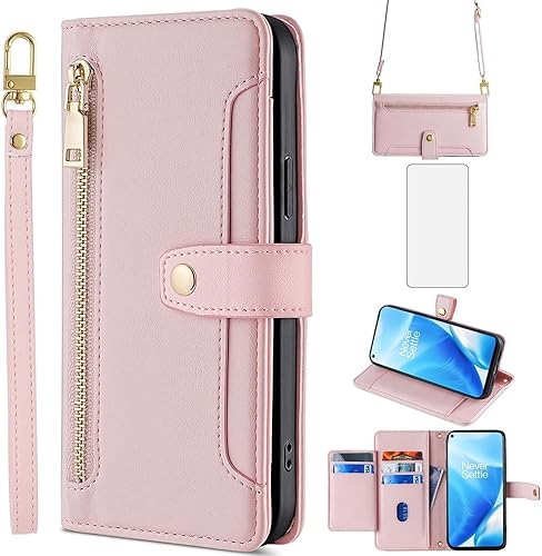 Asuwish Funda de teléfono para OnePlus Nord N200 5G Funda tipo cartera y protector de pantalla con cremallera para tarjetero, soporte para celular,