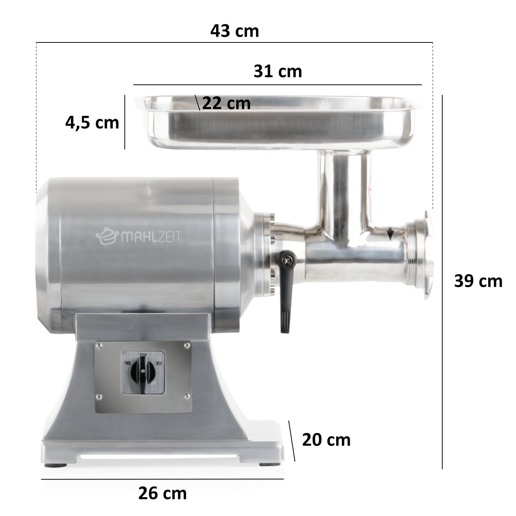Mahlzeit Tritacarne elettrico in acciaio inox | argento | 450W - 75kg/h | Tritacarne con insaccatrice tagliacarne elettrico