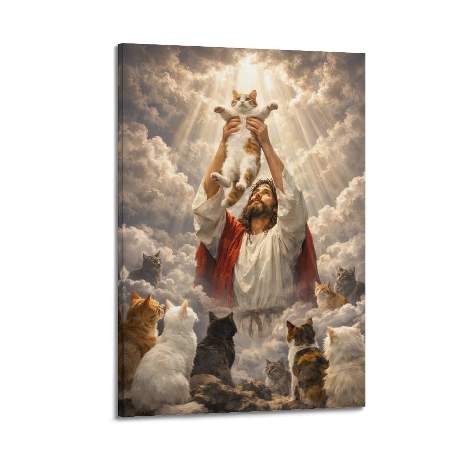 OKAHYS Vintage Jesus & Cats Animal Artwork Poster Decorative Painting Canvas Wall Artworks Picture 20x30inch(50x75cm)
