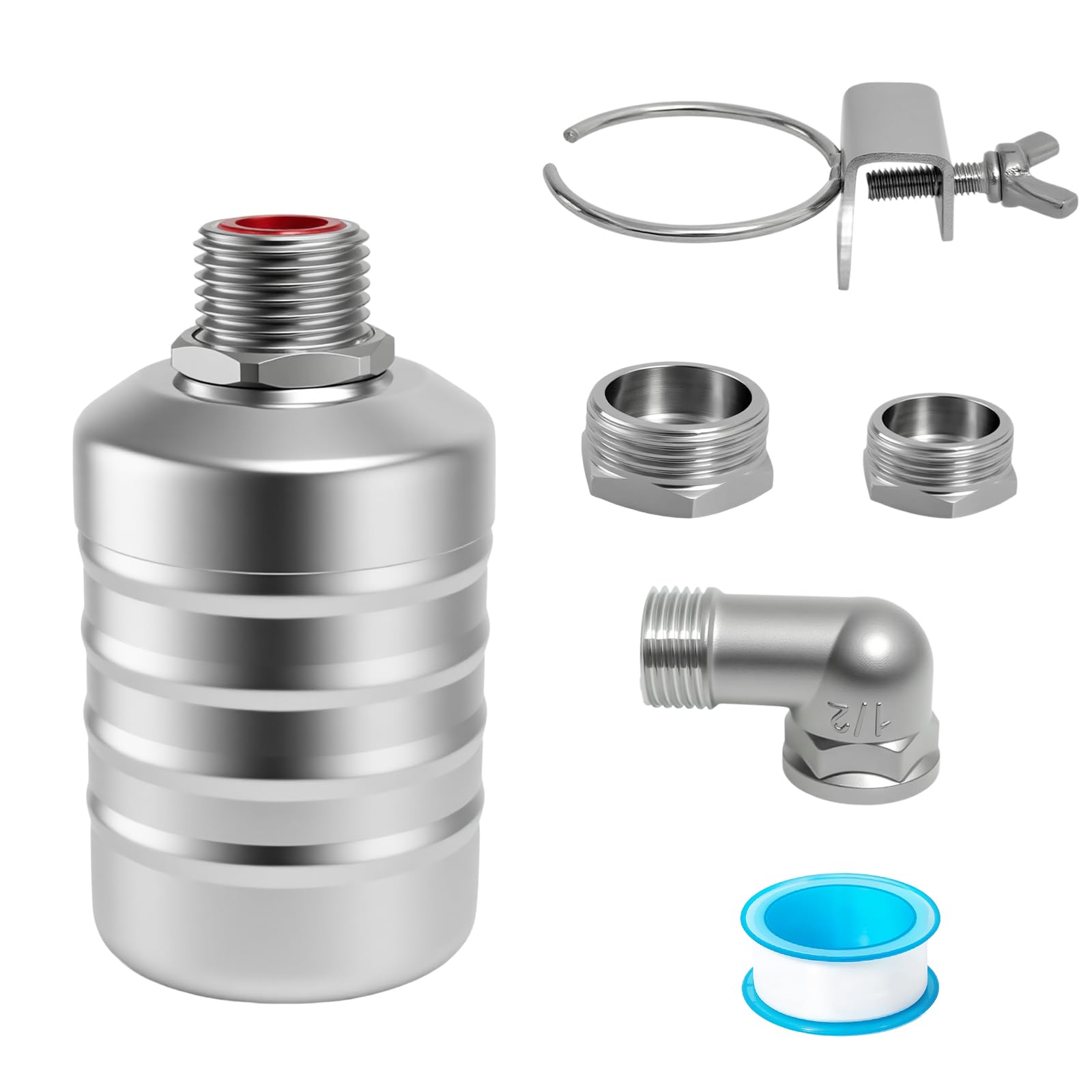 Golgner Robinet flotteur pour réservoir d'eau de piscine, vanne de contrôle automatique du niveau d'eau, en acier inoxydable 304 avec raccord 1/2" - 3/4", pour réservoirs d'eau, bassins à poissons