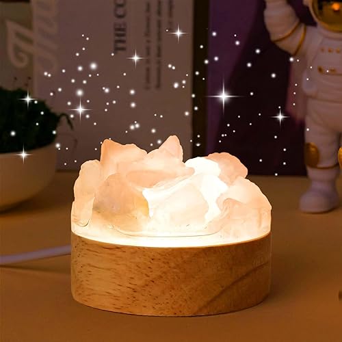 Runyangshi Rose Quartz Night Light with Natural Raw Crystal -